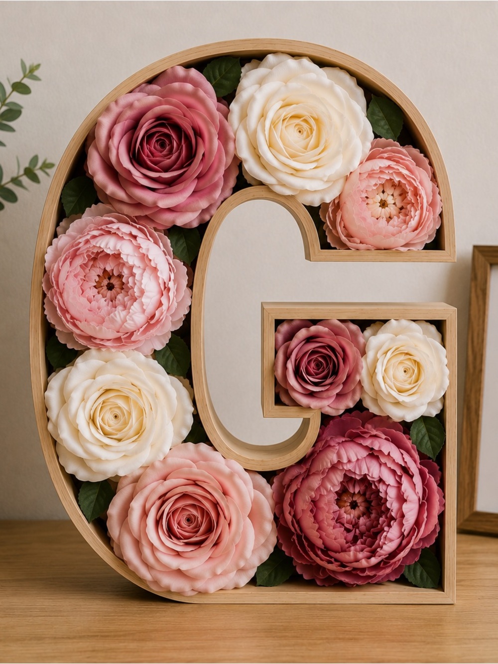 Personalized Floral Letter 'G' Home Accent - Pink & Cream